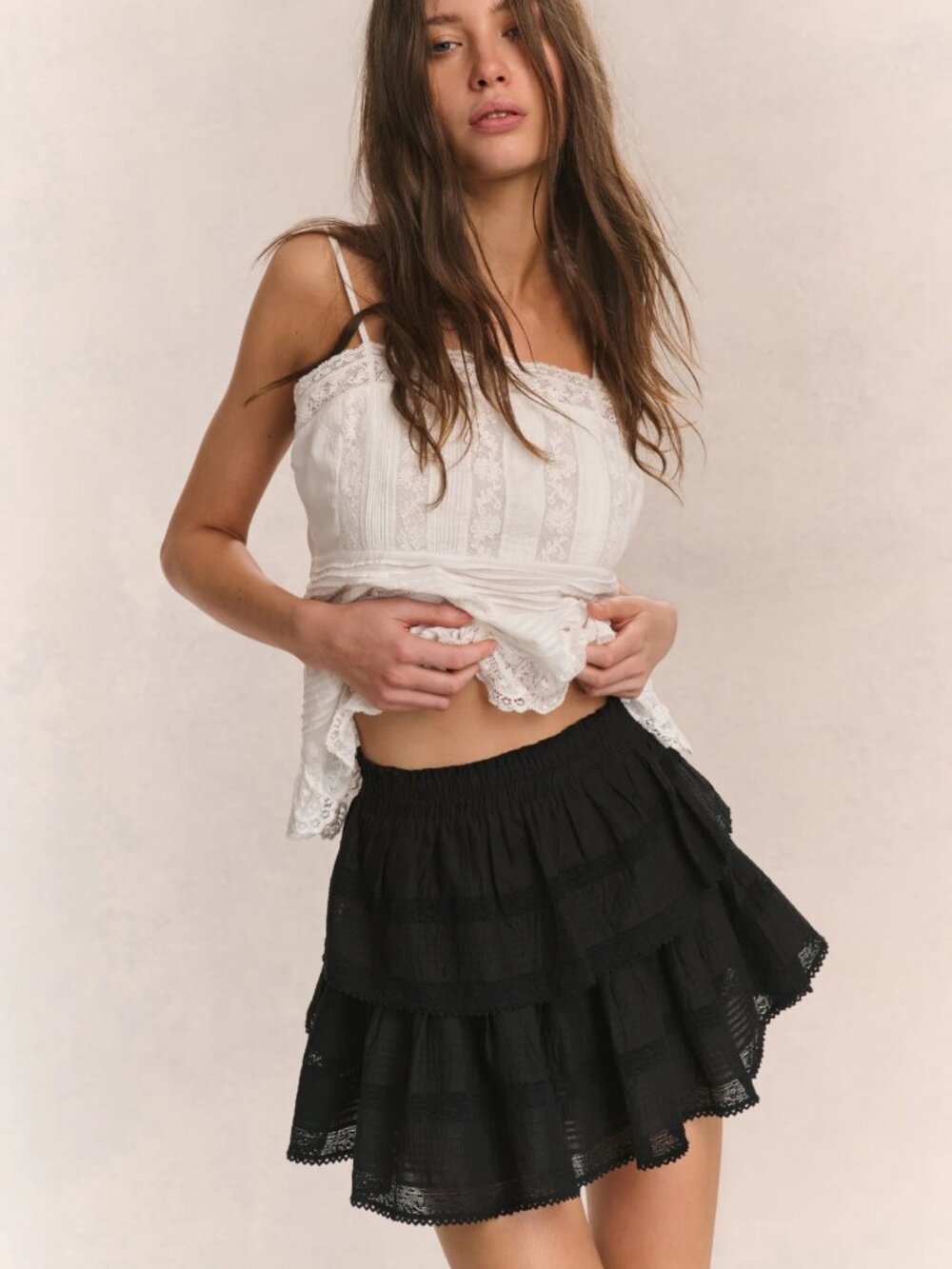 LoveShackFancy Ruffle Mini Heritage Skirt in Black Size Small